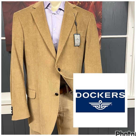 Dockers Corduroy Blazer Jacket Sport Coat Mens 46L Long Classic Fit Cotton Khaki